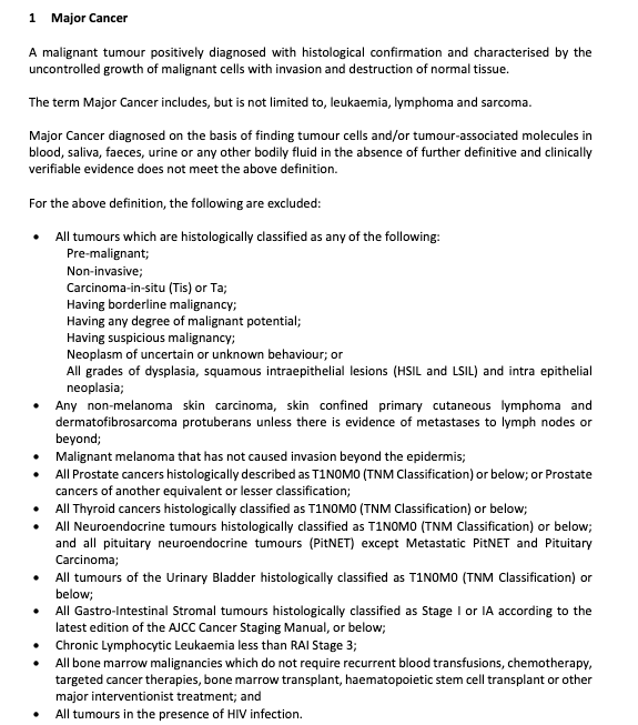 Sample policy terms page showing definitions and exclusions